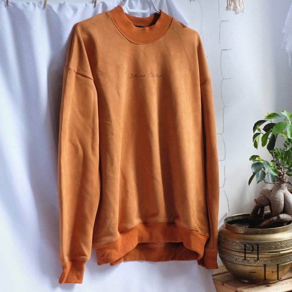Faux suede soft crewneck tan men sweater size L - Picture 1 of 6